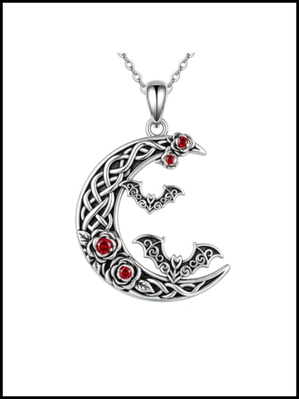 925 Sterling Silver Bat Moon Pendant Necklace Gothic Celtic Knot Halloween